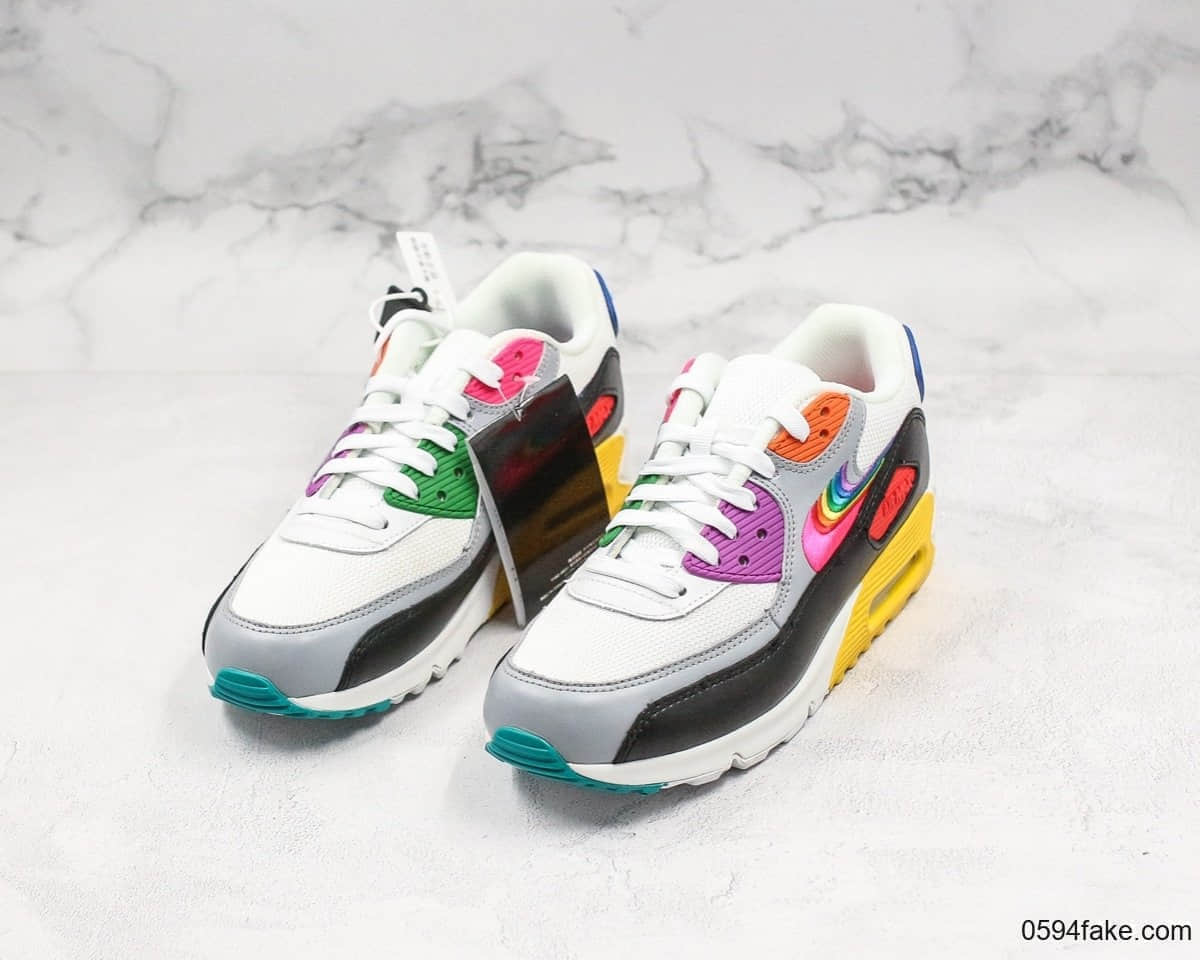 耐克Nike Air Max 90 “Betrue”复古气垫鞋休闲慢跑鞋彩虹系列限定配色炫彩纯原带半码原盒原标精细做工 货号：CJ5482-100