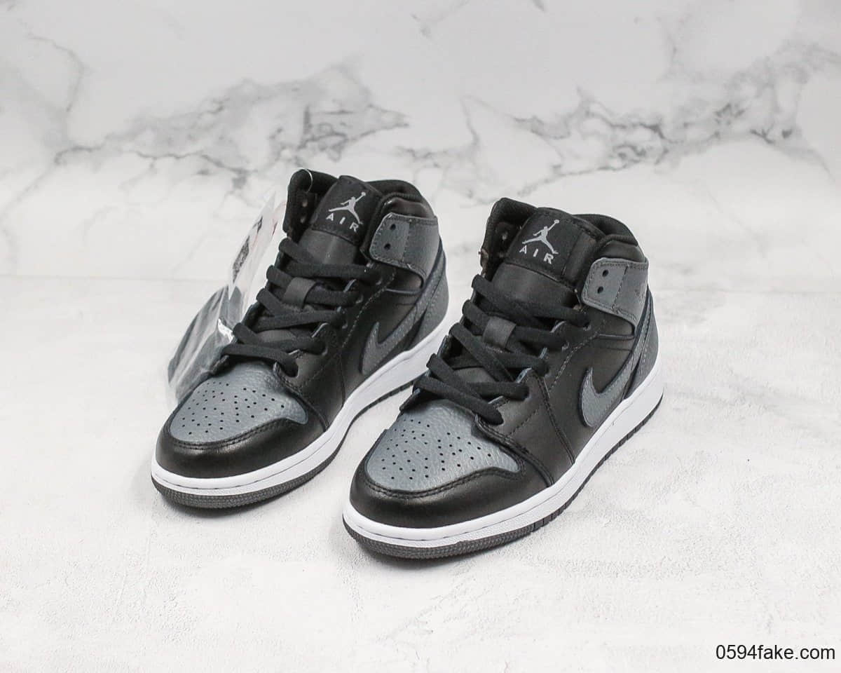 乔丹Air Jordan 1 mid实战篮球鞋中帮AJ1影子灰纯原带半码原厂渠道全新批次定制皮料 货号：554725-041