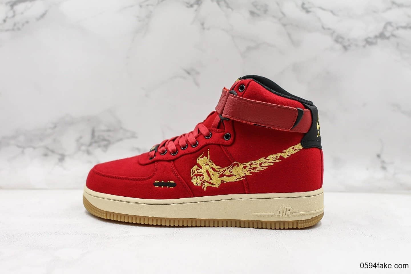 耐克nike Air Force 1 High Premium x maharishi纯原版本空军联名龙纹高帮中国红配色原厂刺绣大勾内置气垫 货号：CI3900-991