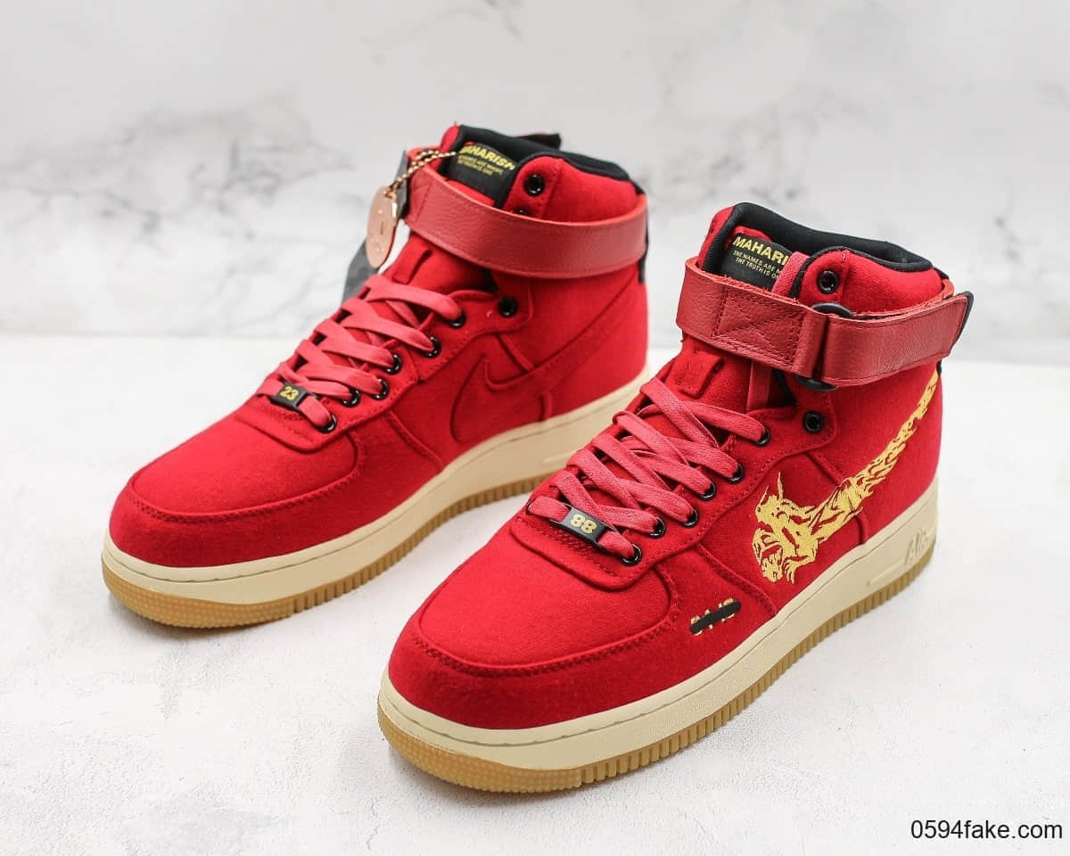 耐克nike Air Force 1 High Premium x maharishi纯原版本空军联名龙纹高帮中国红配色原厂刺绣大勾内置气垫 货号：CI3900-991