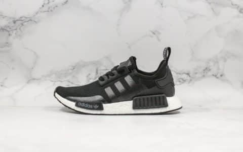 阿迪达斯adidas NMD R1 Logo黑白真标带半码休闲运动慢跑鞋Boost原料高密度弹性针织