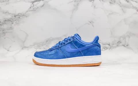 耐克CLOT x Nike Air Force 1陈冠希主理品牌联名空军一号蓝丝绸公司级带半码原装夜光水晶外底 货号：AO9286-400