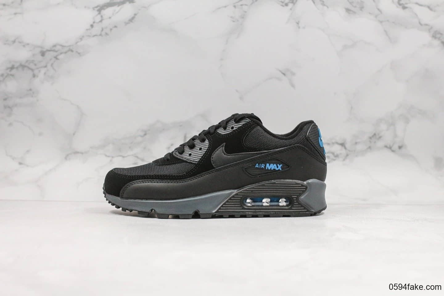 耐克Nike Air Max 90 Essential纯原版本max90复古气垫运动慢跑鞋黑蓝色内置可视气垫皮革鞋面 货号：CN0194-001