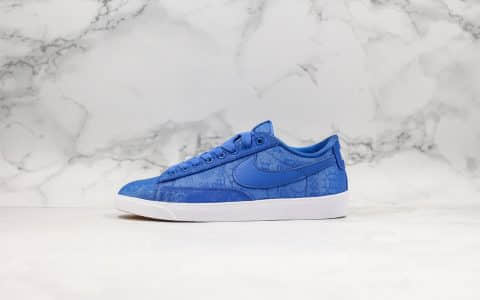 耐克Nike Blazer Low Le公司级版本低帮开拓者陈冠希联名款蓝丝绸表皮可刮原盒原标 货号：AV9374-281