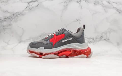 巴黎世家Balenciaga Triple S纯原版本气垫老爹鞋灰红全新配色正确侧边TPU透气孔TPU软底原档案数据开发