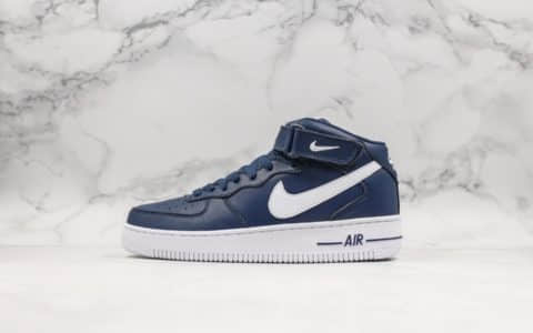 耐克Nike Air Force 1 Mid纯原版本中帮空军一号蓝白色定制原材料原鞋打版开模内置全掌气垫 货号：CK4370-400