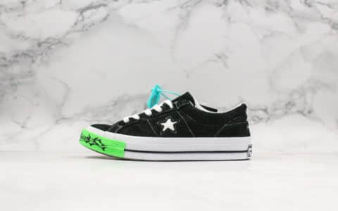 匡威sadboys Gear x Converse x One star Toxic系列公司级版本经典黑色麂皮荧光一星系列经典低帮复古皮革休闲百搭硫化板鞋萤光绿老虎头经典黑一星 货号：158369C