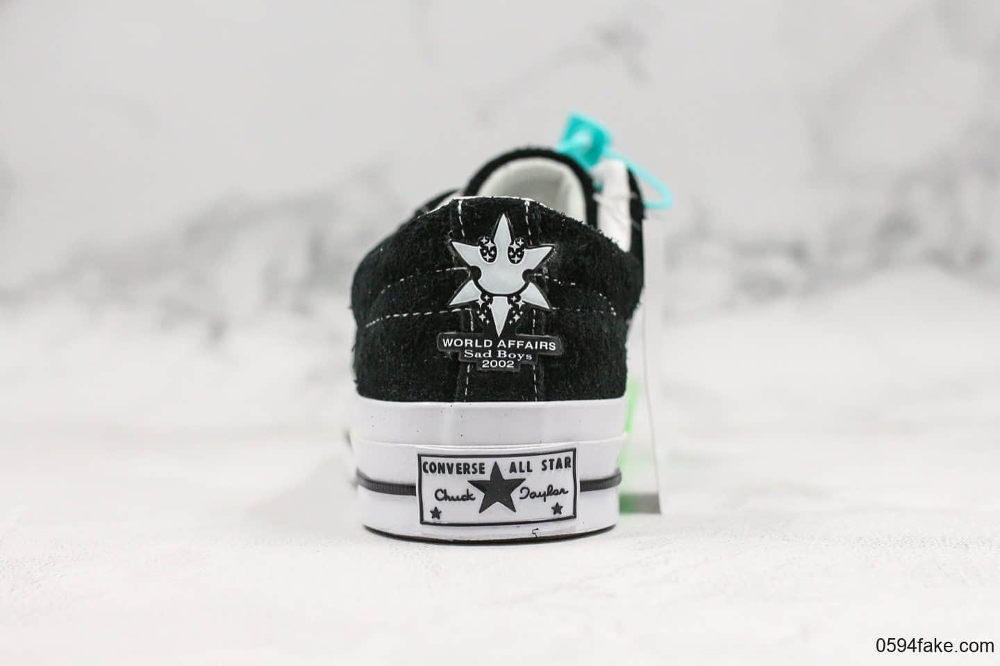 匡威sadboys Gear x Converse x One star Toxic系列公司级版本经典黑色麂皮荧光一星系列经典低帮复古皮革休闲百搭硫化板鞋萤光绿老虎头经典黑一星 货号：158369C