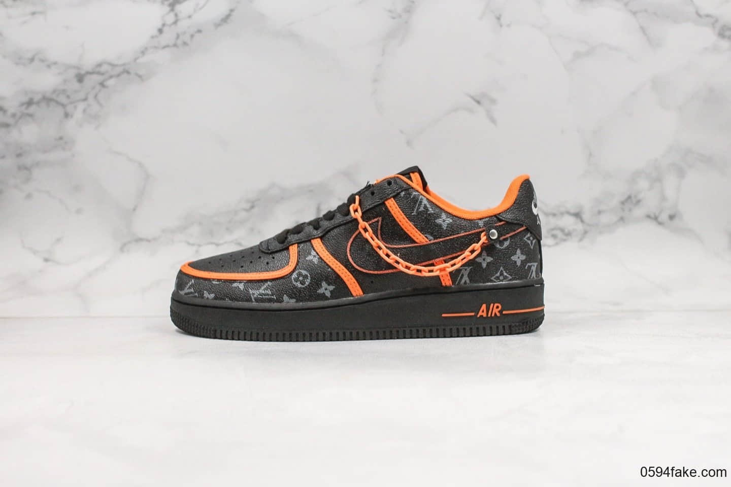 耐克Nike Air Force 1 Low x Louis Vuitton纯原版本路易威登联名印花低帮空军一号黑橘配色原档案数据开发 货号：AQ4211-100