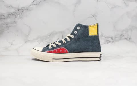 匡威Converse Chuck 70 Mixed Material公司级版本高帮麂皮补丁拼接翻毛帆布鞋原档案数据开发正确硅蓝PU蓝底