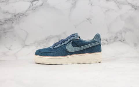 耐克Nike Air Force 1 Low纯原版本低帮空军一号「3×1 右斜纹」联名款丹宁黑牛仔配色内置全掌气垫原楦头纸板打造 货号：905345-402