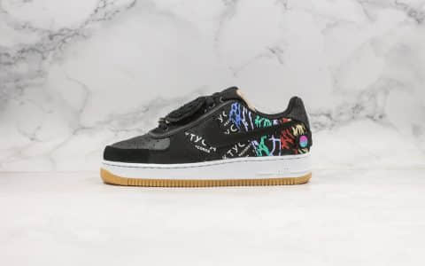 耐克Nike Air Force 1 TS x Travis Scott纯原版本联名款低帮空军一号黑色涂鸦内置气垫原厂开发大底 货号：CN2405-001