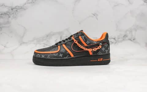 耐克Nike Air Force 1 07 SE纯原版本低帮空军一号LV联名款黑橙色内置全掌气垫正确头层皮革鞋面 货号：AQ4211-100