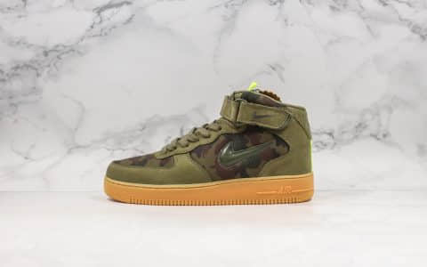 耐克Nike Air Force 1 Jewel Mid纯原版本空军一号法国军事主题配色迷彩绿橄榄绿内置全掌蜂窝气垫原装麂皮防水面料 货号：AV2586-200