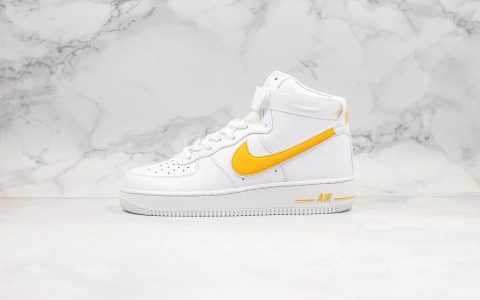 耐克NIKE AIR FORCE 1 HIGH AVAILABLE IN WHITE AND UNIVERSITY GOLD纯原版本高帮空军一号全白蛋黄色勾内置气垫原盒原标 货号：AT4141-101