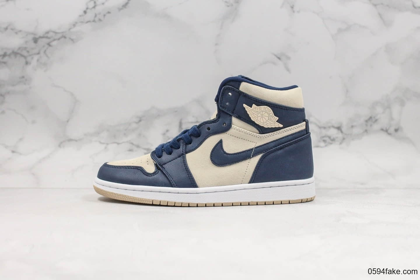 乔丹Air Jordan 1纯原版本高帮AJ1米白蓝原档案数据开发精准后跟定型区别市面通货版本 货号：AQ9131-401