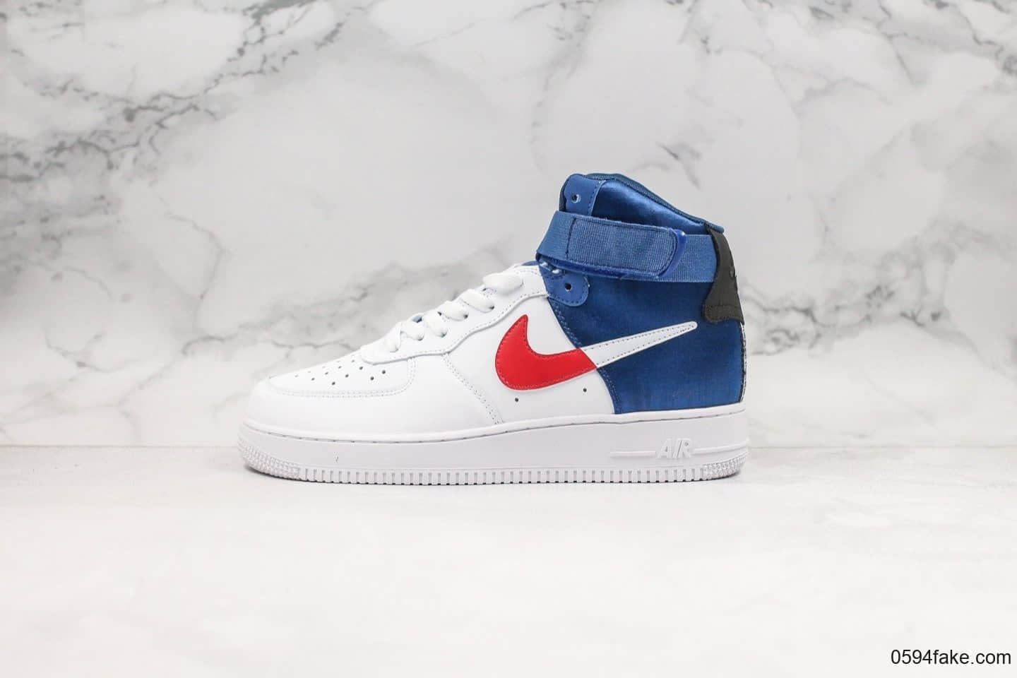 耐克Nike Air Force 1 High LV8 NBA纯原版本联名款白蓝红丝绸拼接高帮空军一号内置气垫 货号：BQ4591-102