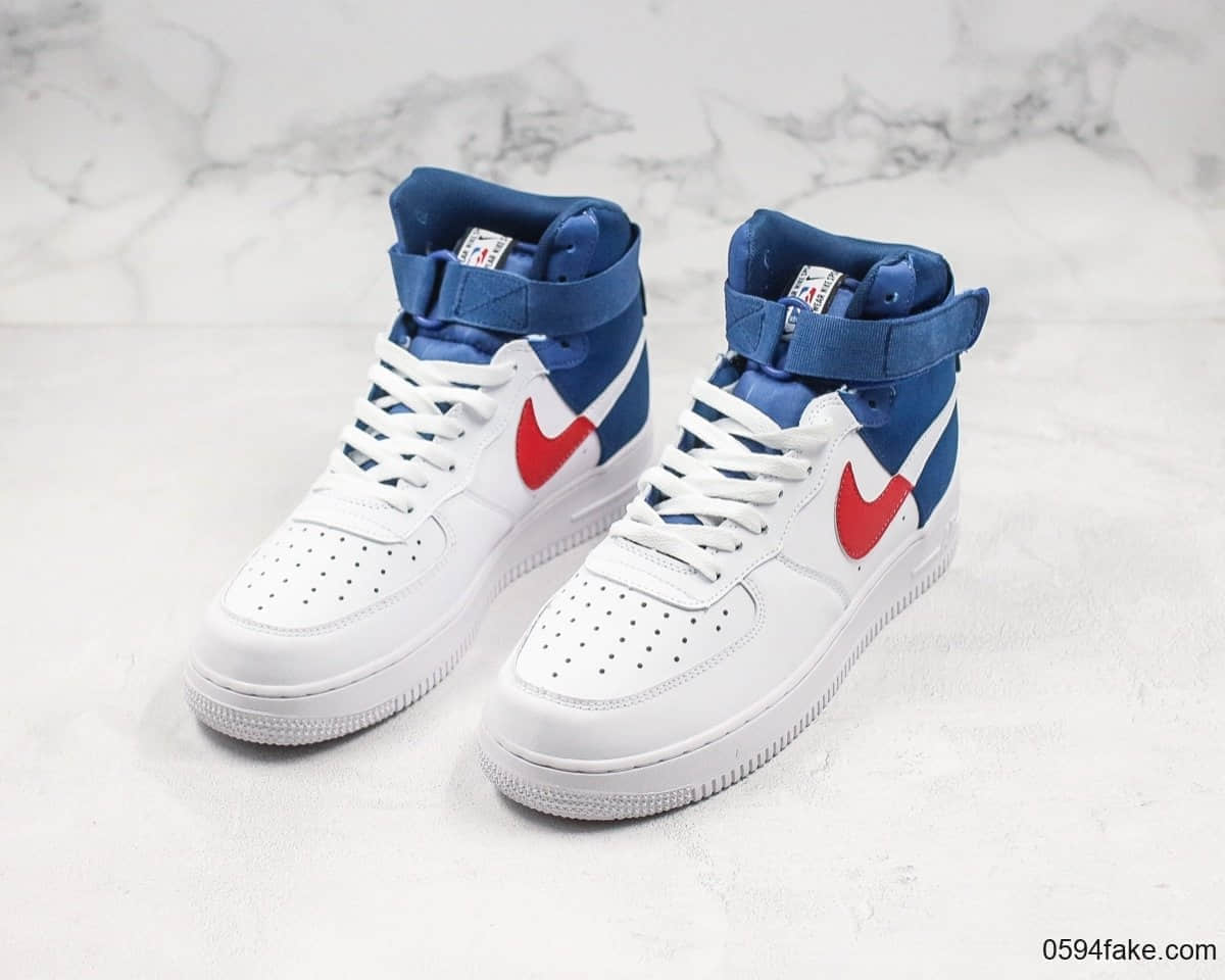 耐克Nike Air Force 1 High LV8 NBA纯原版本联名款白蓝红丝绸拼接高帮空军一号内置气垫 货号：BQ4591-102