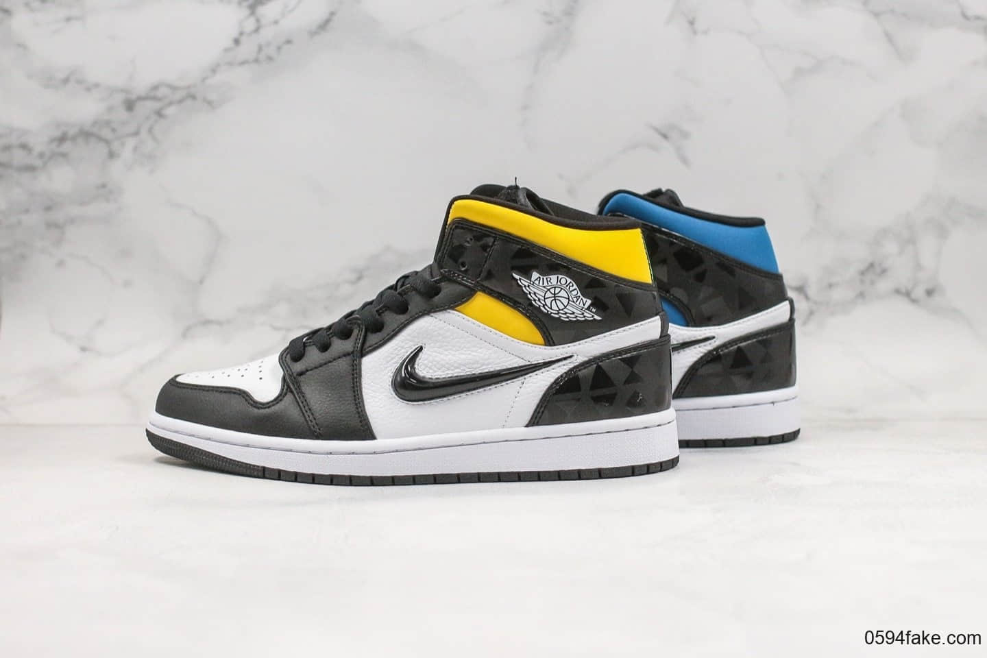 乔丹Air Jordan 1 Quai54 Mid (2019）公司级版本法国街球四色鸳鸯拼接中帮AJ1内置后掌Sole气垫原档案数据开发 货号：CJ9219-001