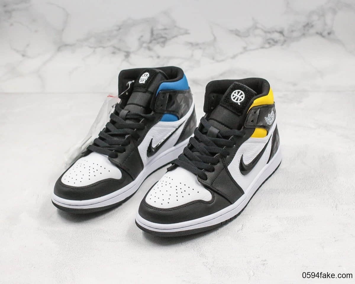 乔丹Air Jordan 1 Quai54 Mid (2019）公司级版本法国街球四色鸳鸯拼接中帮AJ1内置后掌Sole气垫原档案数据开发 货号：CJ9219-001