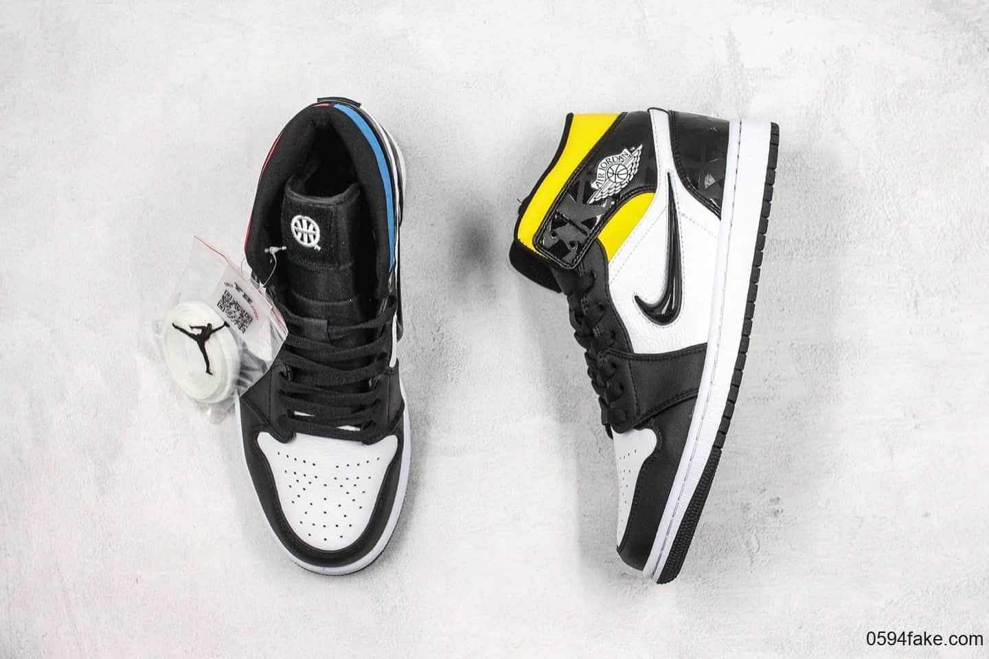 乔丹Air Jordan 1 Quai54 Mid (2019）公司级版本法国街球四色鸳鸯拼接中帮AJ1内置后掌Sole气垫原档案数据开发 货号：CJ9219-001