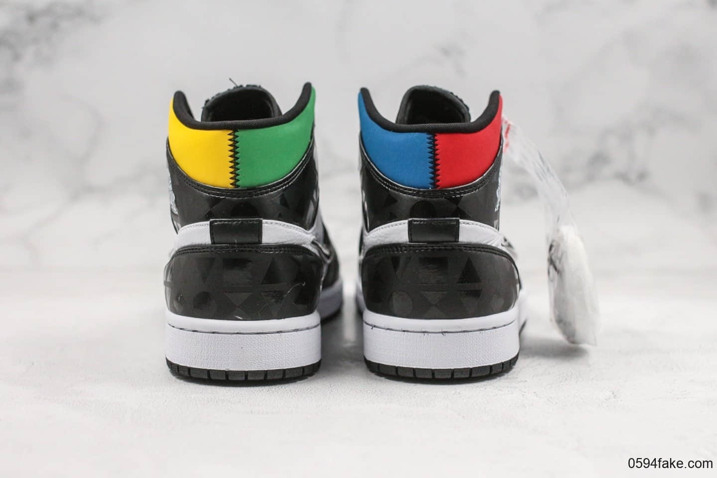 乔丹Air Jordan 1 Quai54 Mid (2019）公司级版本法国街球四色鸳鸯拼接中帮AJ1内置后掌Sole气垫原档案数据开发 货号：CJ9219-001