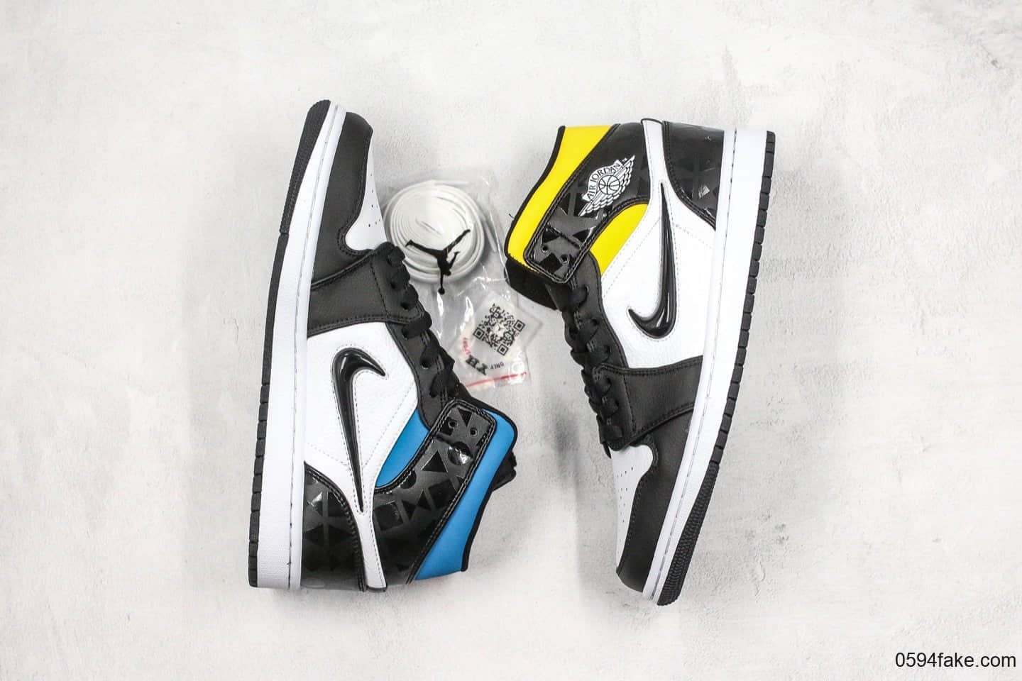 乔丹Air Jordan 1 Quai54 Mid (2019）公司级版本法国街球四色鸳鸯拼接中帮AJ1内置后掌Sole气垫原档案数据开发 货号：CJ9219-001