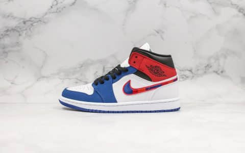 乔丹Air Jordan 1 Mid纯原版本中帮AJ1蓝幻勾彩色刺绣白蓝拼接原盒原标原档案数据开发 货号：852542-146