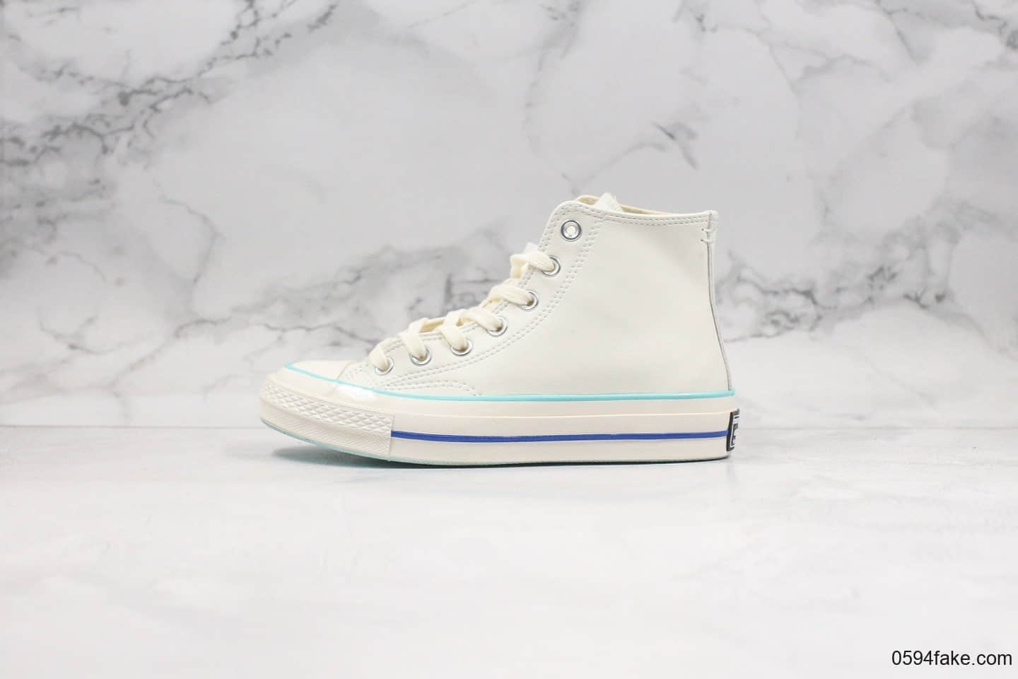 匡威Converse Chunk Taylor 70s公司级版本高帮皮面奶白蓝大学蓝硫化鞋正确硅蓝中底双围条包头 货号：563414C