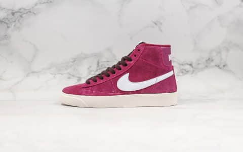 耐克Nike Blazer Mid Vintage Suede公司级版本高帮开拓者酒红白勾配色内置Zoom气垫原盒配件区别市面通货版本 货号：AV9376-601