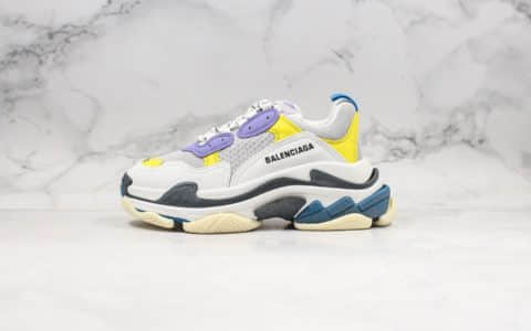 巴黎世家Balenciaga Triple S纯原版本复古老爹鞋黄紫色原档案数据开发原楦头原纸板打造原盒原标