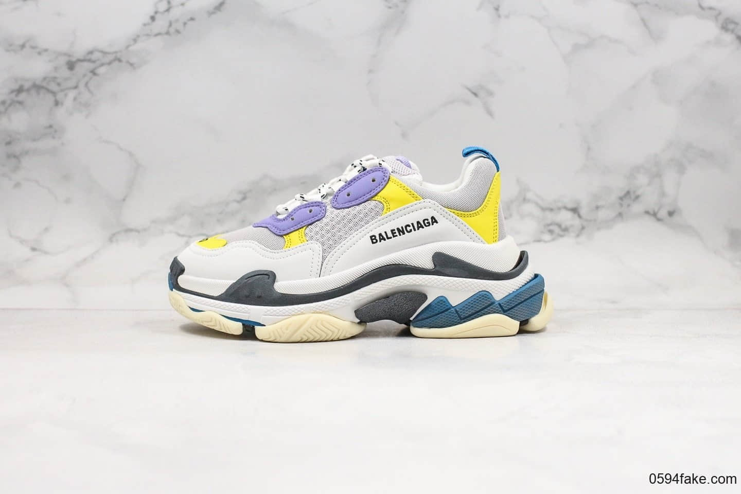 巴黎世家Balenciaga Triple S纯原版本复古老爹鞋黄紫色原档案数据开发原楦头原纸板打造原盒原标