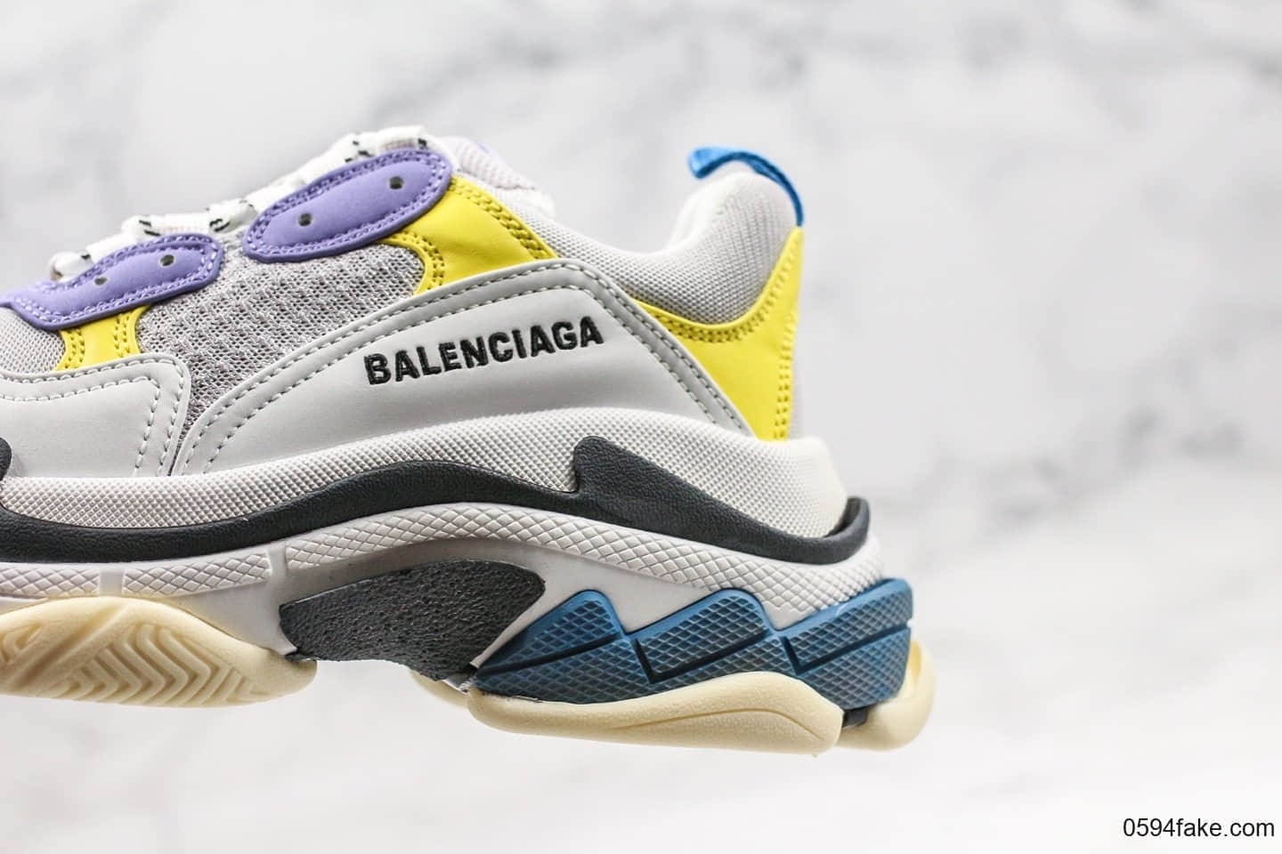 巴黎世家Balenciaga Triple S纯原版本复古老爹鞋黄紫色原档案数据开发原楦头原纸板打造原盒原标