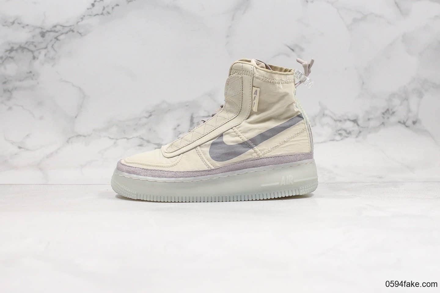 耐克Nike Air Force 1 Shell WMNS纯原版本高帮机能空军一号褶皱丝绸灰色原档案数据开发原盒原标 货号：BQ6096-002