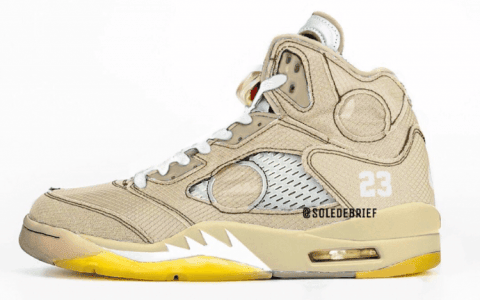 Off-White x Air Jordan 5“ Cream”卡其色版本渲染图首度曝光！ 货号：CT8480-100