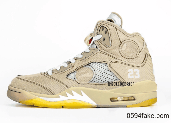 Off-White x Air Jordan 5“ Cream”卡其色版本渲染图首度曝光！ 货号：CT8480-100