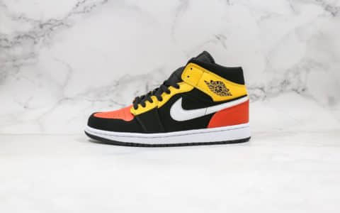 乔丹Air jordan 1 Mid纯原版本中帮AJ1黑黄扣碎拼接番茄炒蛋配色原档案数据开发原楦头原纸板打造 货号：852542-087