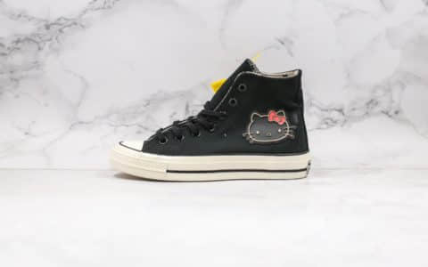 匡威Converse x Hello Kitty 2.0凯蒂猫联名高帮帆布鞋黑白配色正确硫化工艺蓝底双围条