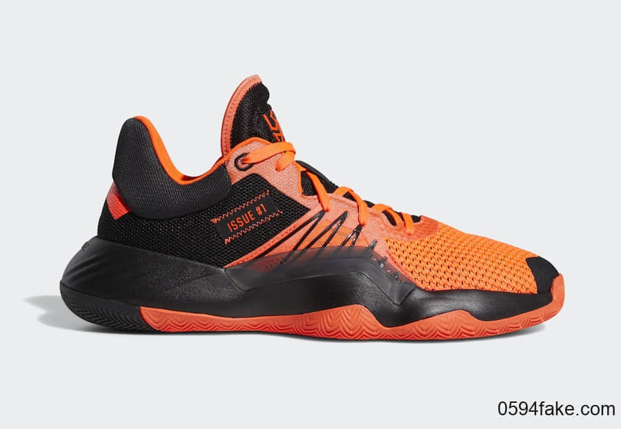 米切尔战靴adidas DON Issue 1新配色曝光！黑橙高颜值！ 货号：EH2133