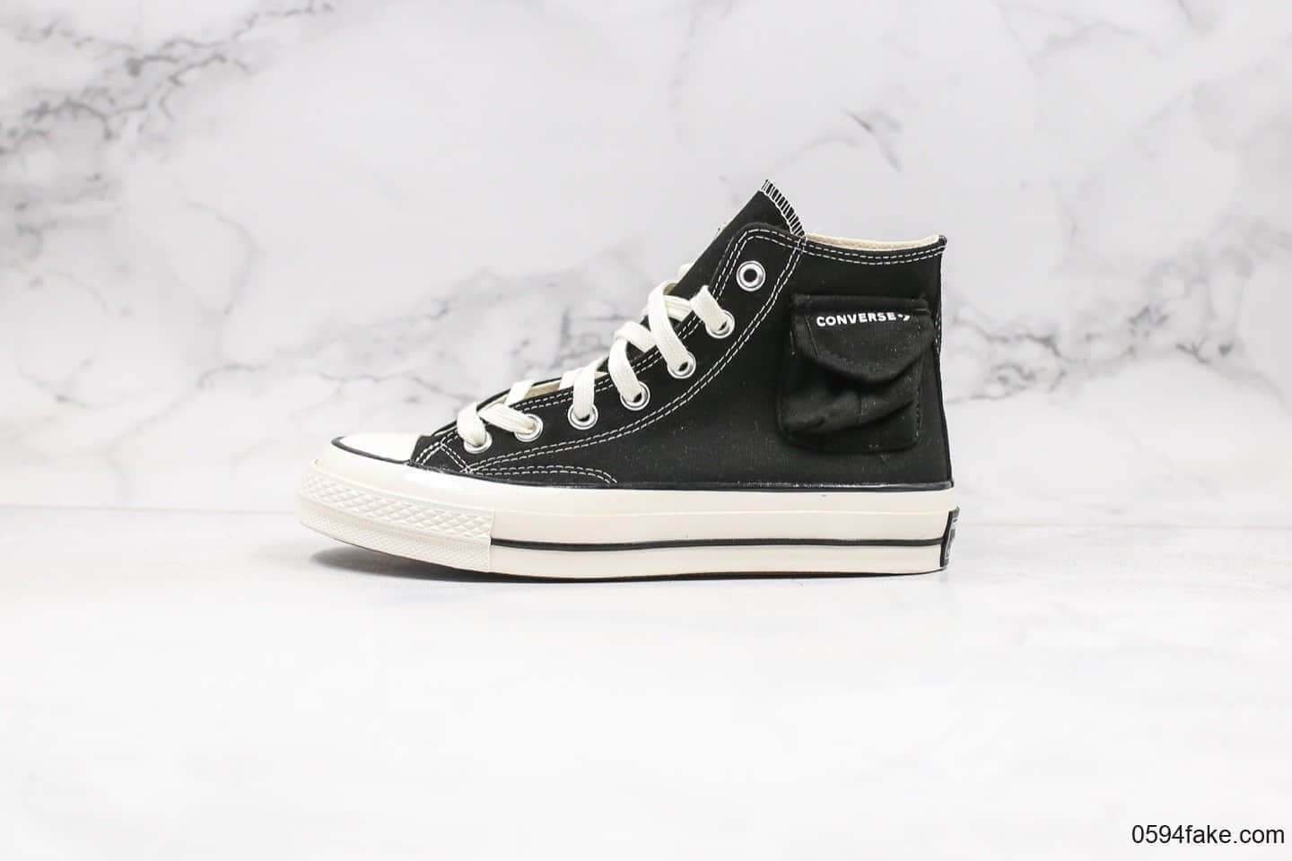 匡威Converse Chunk Taylor Side Pocket公司级版本高帮侧边黑白小口袋原厂硫化大底正确硅蓝软中底 货号：167044F