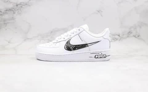 耐克Nike Air FORCE 1 SCHEMATIC WHITE BLACK Sketch纯原版本低帮空军一号二次元涂鸦黑白色内置全掌气垫 货号：CW7581-101