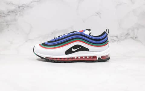 耐克Nike Air Max 97纯原版本子弹Max97气垫鞋黑蓝白绿红拼色内置真实气垫原盒原标 货号：CW7013-100