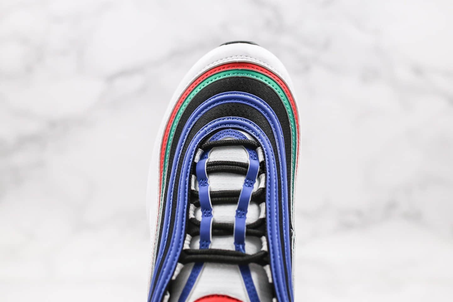 耐克Nike Air Max 97纯原版本子弹Max97气垫鞋黑蓝白绿红拼色内置真实气垫原盒原标 货号：CW7013-100