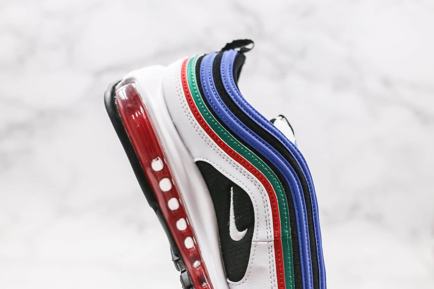 耐克Nike Air Max 97纯原版本子弹Max97气垫鞋黑蓝白绿红拼色内置真实气垫原盒原标 货号：CW7013-100