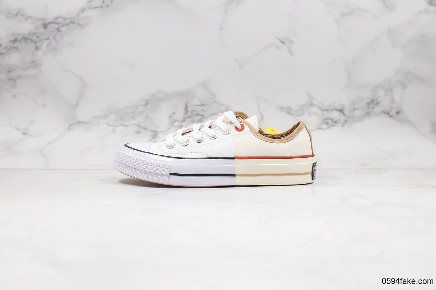 匡威Converse Restructured Chuck 1970 High White公司级版本低帮米白解构系列双拼补丁正确硅蓝PU中底原厂硫化 货号：167673C