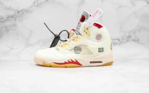 乔丹OFF-WHITE x Air Jordan 5 Cream纯原版本OW联名款AJ5奶油冰淇淋配色原盒配件3M鞋舌反光正确后跟定型 货号：CT8480-100