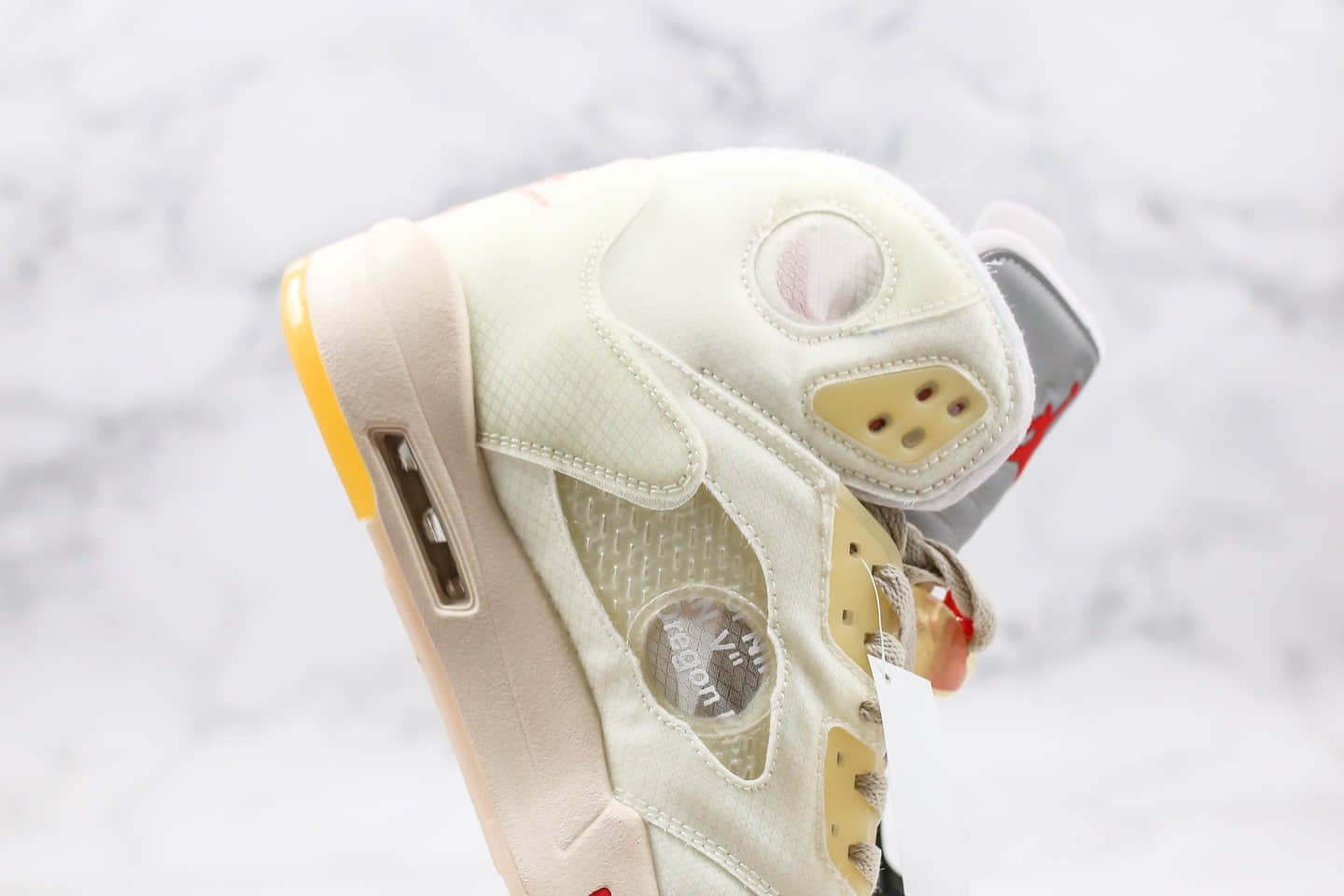 乔丹OFF-WHITE x Air Jordan 5 Cream纯原版本OW联名款AJ5奶油冰淇淋配色原盒配件3M鞋舌反光正确后跟定型 货号：CT8480-100