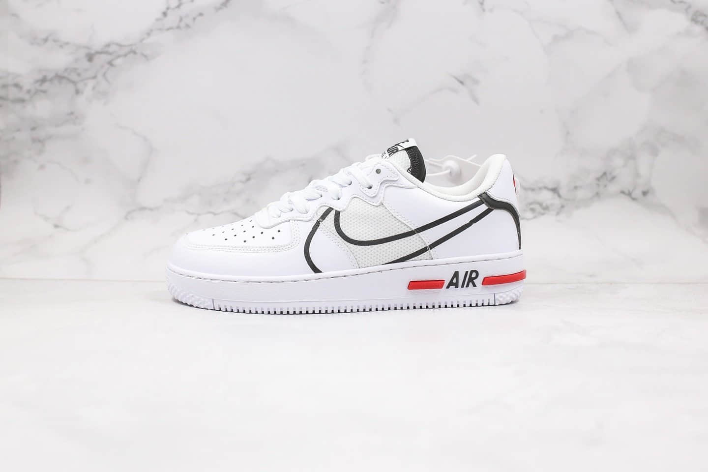 耐克Nike AIR FORCE 1 REACT WHITE D MS X纯原版本低帮空军一号白黑红波浪正确React缓震大底原盒原标 货号：CD4366-100