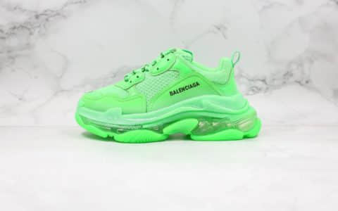 巴黎世家Balenciaga Triple S纯原版本复古老爹鞋荧光绿配色原厂进口头层皮料正确TPU组合大底正确电绣字体