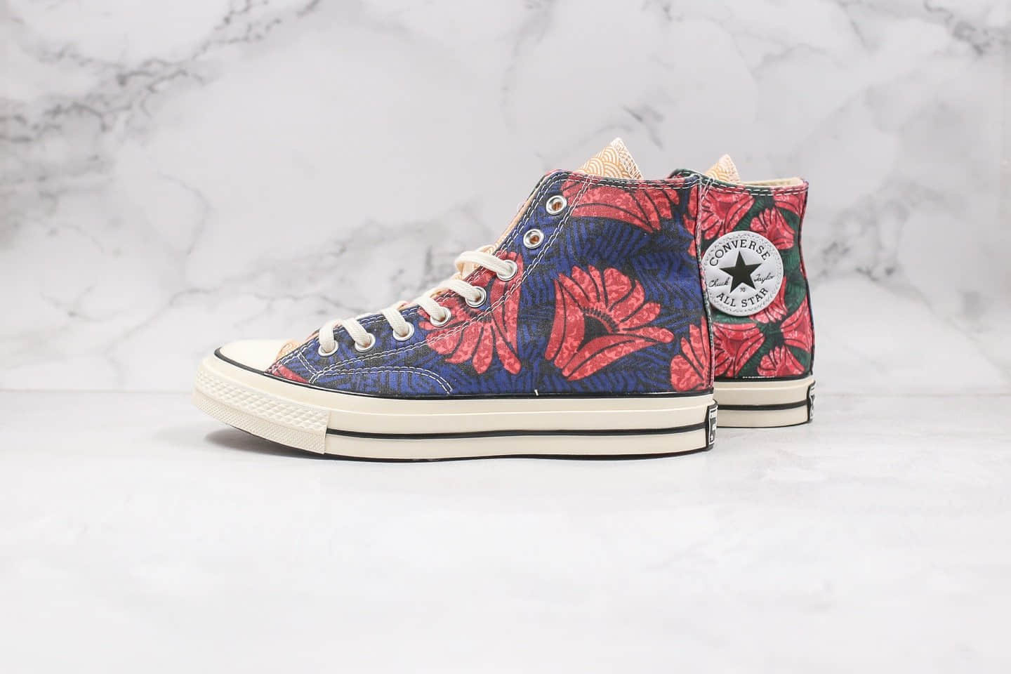 匡威Converse Chuck 70公司级版本花卉酒红色小菊花拼接蓝色高帮帆布鞋原盒原标正确硅蓝PU中底